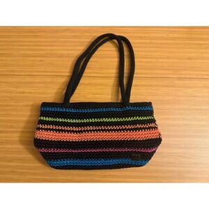 The Sak‎ Crochet Stripe Shoulder Bag Black Pink Blue Green Orange Accent